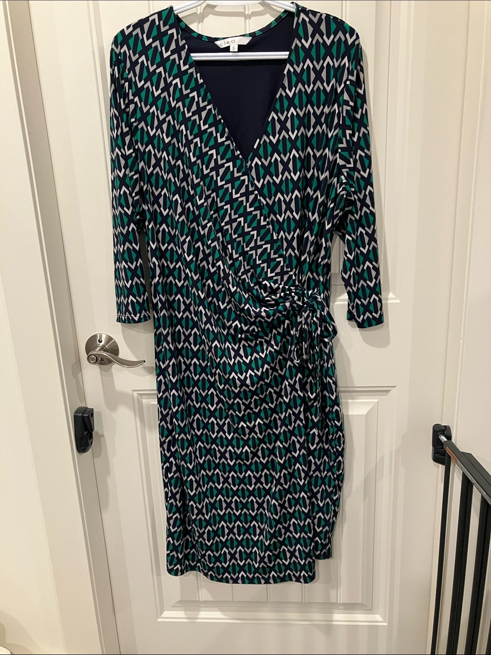 CLEO DRESS Wrap NAVY GREEN Sz XL